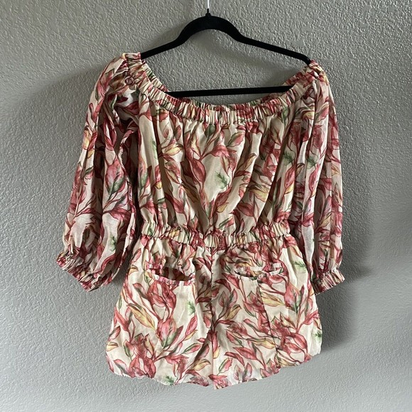Lovers + Friends Bosworth Romper Floral Off Shoulder Long Sleeve beige Emory - Picture 5 of 16